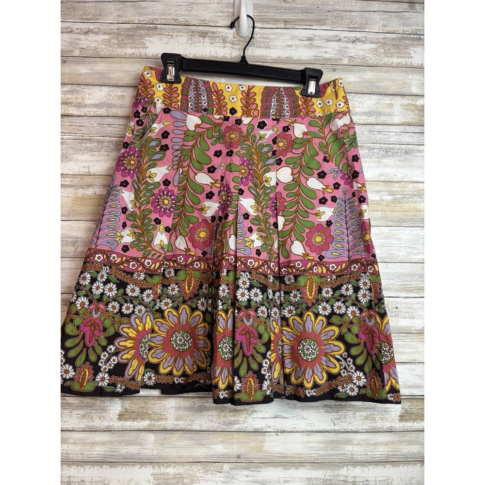 Cabi Bright Colorful Floral Boho Hippie Skirt Women Size 4 Pleats Pockets EUC
